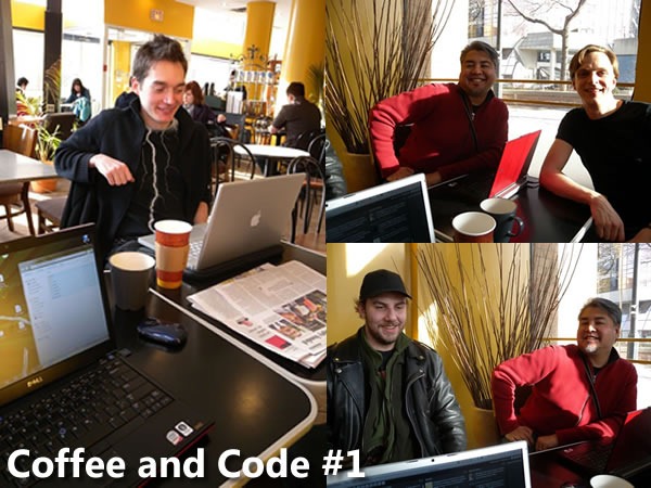 Montage of photos from "Coffee and Code"