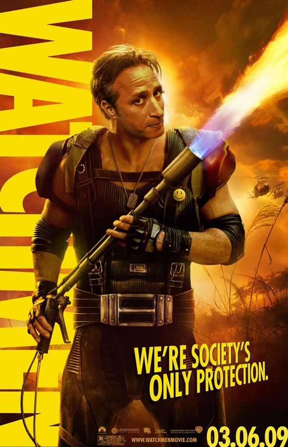 "Watchmen" movie poster with Jon Stewart's head on The Comedian's body