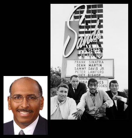 Photos: 1. Michael Steele 2. "The Rat Pack" in front of the Sands Hotel