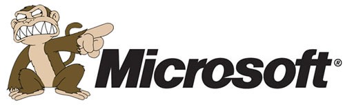 Microsoft logo with the evil monkey from "Family Guy"
