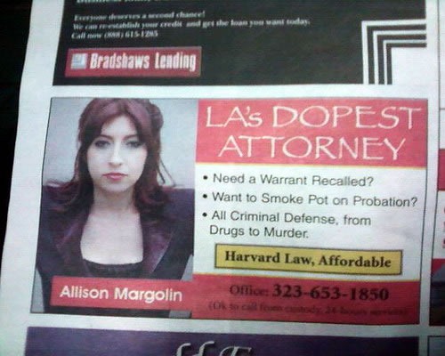 Newspaper ad for "L.A.'s dopest attorney"