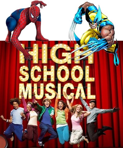 Spider-Man, Wolverine and the cast of "High School Musical"