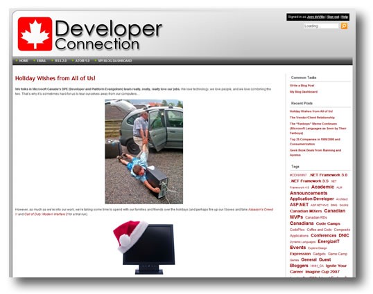 Screenshot of the "Canadian Developer Connection" blog