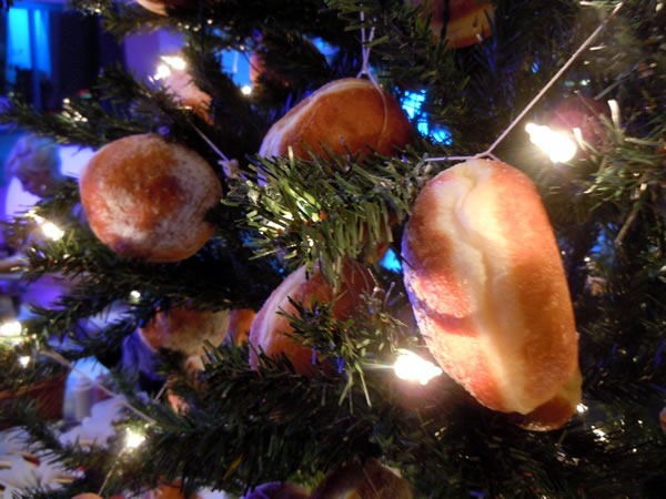 Close-up view of the bun ornaments