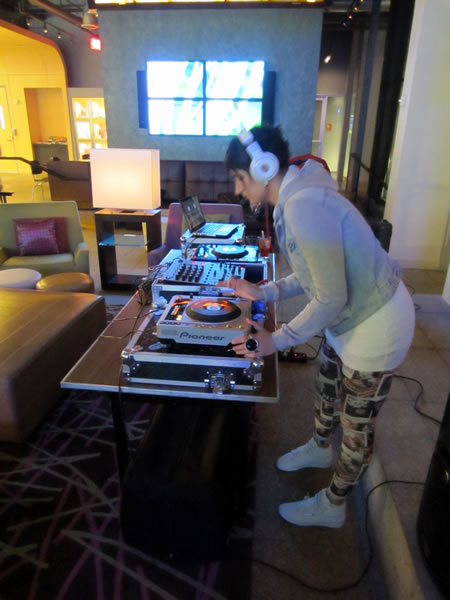 The Friday night DJ, spinning tunes in the lobby bar