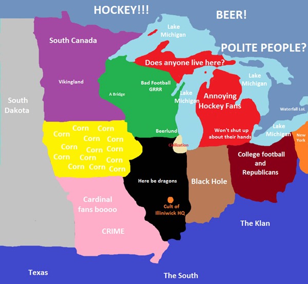 Map of the midwest, as seen by Chicagoans