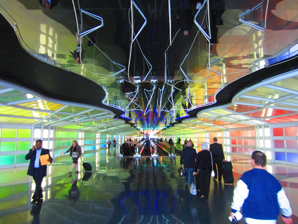 The multi-coloured passageway between Concourses B and C at O'Hare