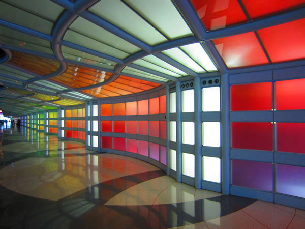 The multi-coloured passageway between Concourses B and C at O'Hare