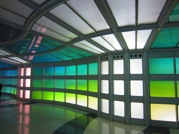 The multi-coloured passageway between Concourses B and C at O'Hare