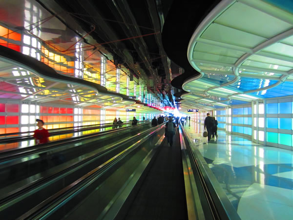 The multi-coloured passageway between Concourses B and C at O'Hare