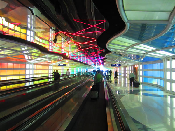 The multi-coloured passageway between Concourses B and C at O'Hare