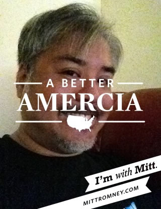 Joey deVilla's photo taken with the "With Mitt" app and its traitorous "A Better Amercia" overlay