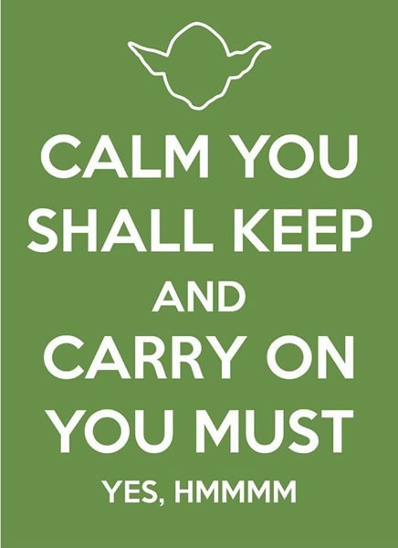 Calm you shall keep and carry on you must. Yes, hmmmm?