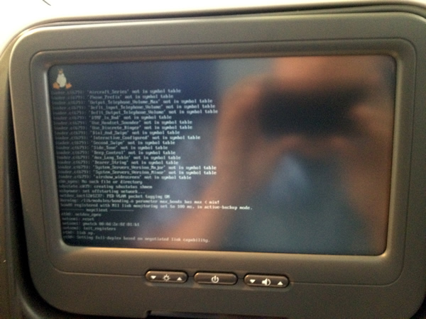 Cathay Pacific entertainment system showing a Linux boot screen