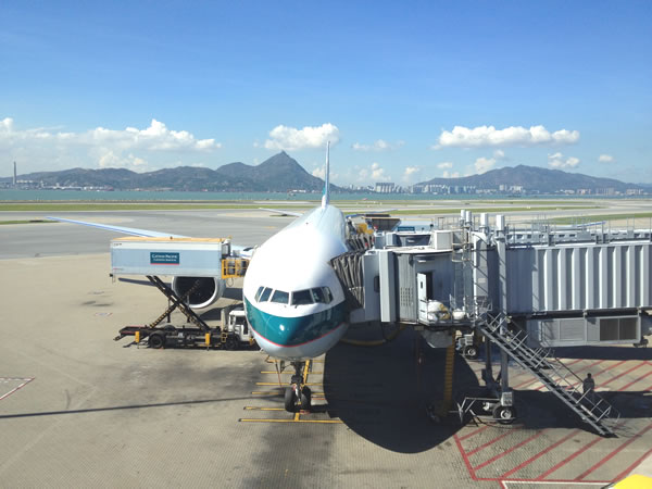 Cathay Pacific Boeing 777ER parked at Hong Kong airport