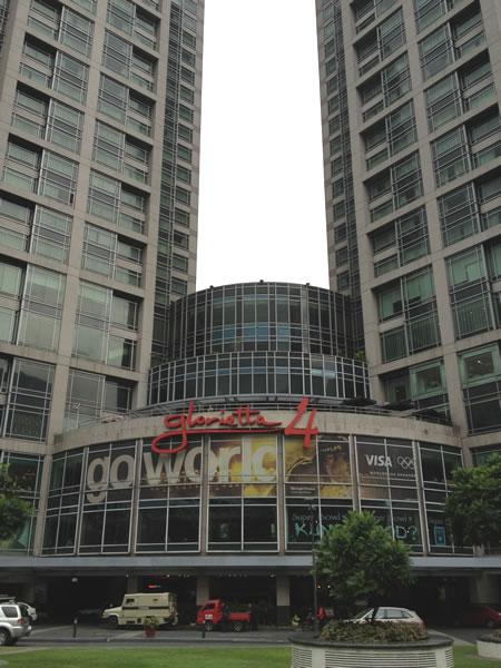 View of the front of the Glorietta 4 mall and the Ascott