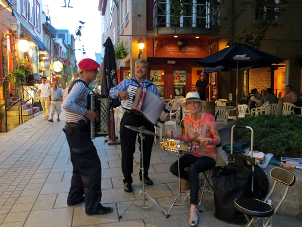 Bob Fournier and Joey deVilla jamming on their accordions on Le Petit Champlain in Quebec City