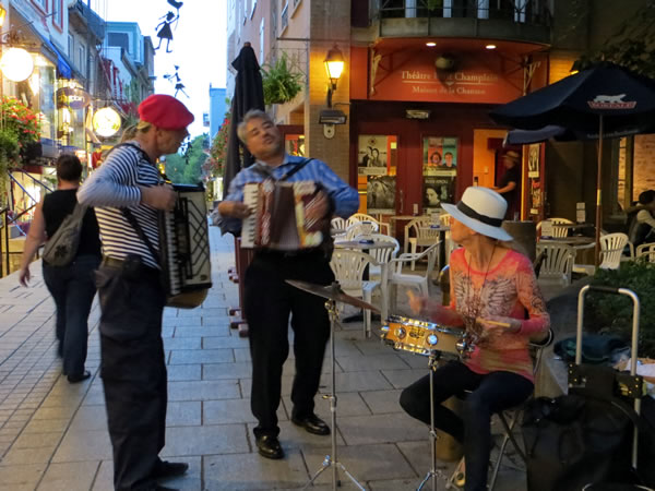 Bob Fournier and Joey deVilla jamming on their accordions on Le Petit Champlain in Quebec City