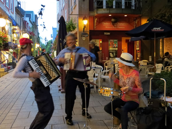 Bob Fournier and Joey deVilla jamming on their accordions on Le Petit Champlain in Quebec City