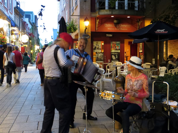 Bob Fournier and Joey deVilla jamming on their accordions on Le Petit Champlain in Quebec City