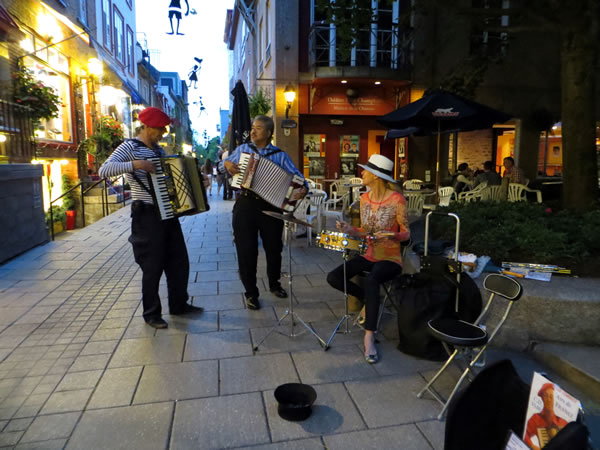 Bob Fournier and Joey deVilla jamming on their accordions on Le Petit Champlain in Quebec City