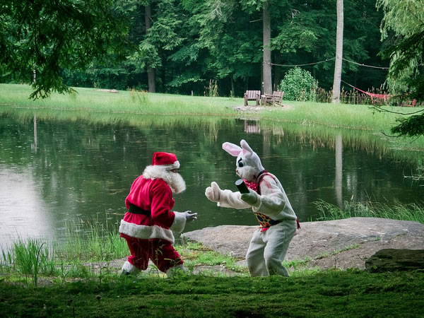 Santa faces off against the Easter Bunny in a 'Kumite'.