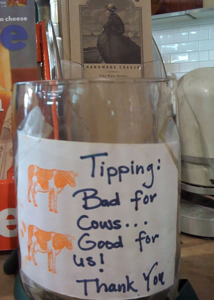 tip jar - tipping bad for cows good for us