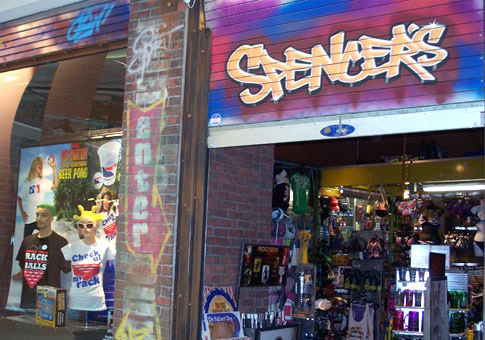 A 'Spencer's' storefront.