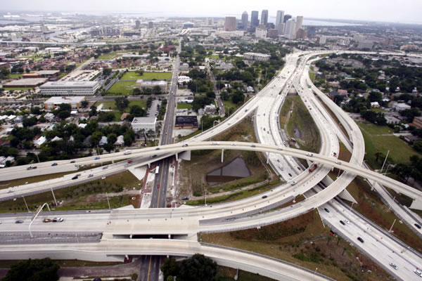 Aerial photo of Tampa's 'Malfunction Junction', the I-275/i-4 interchange.