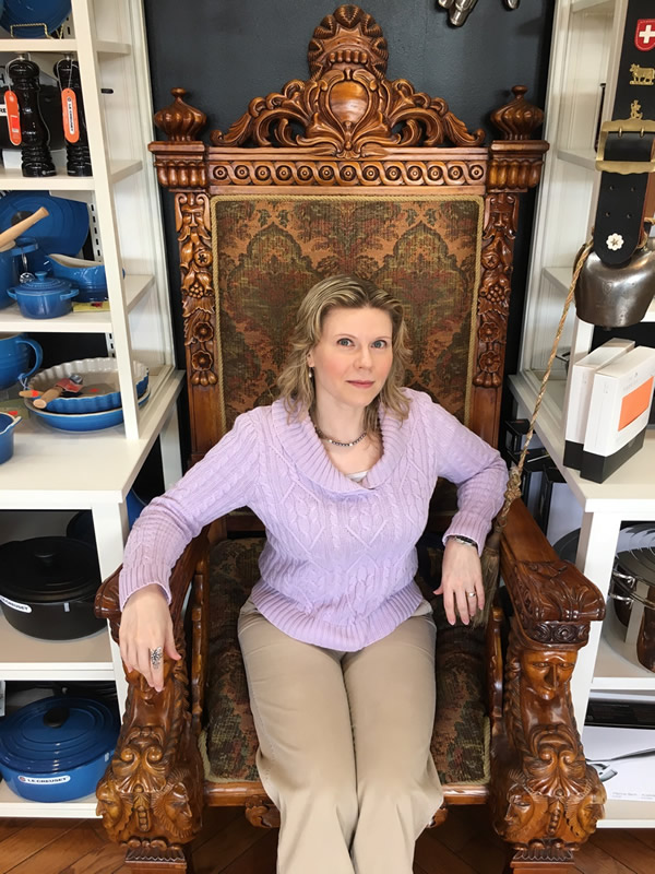 Anitra Pavka in the big chair at Cheese Boutique, Toronto.