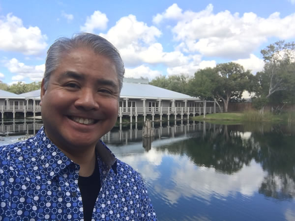 Joey deVilla outside the Sourcetoad office in Tampa, with the pond in the background.