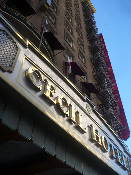 2. Exterior of the Hotel Cecil, showing its marquee sign - The