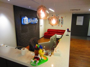 Shopify office lobby, featuring the front desk