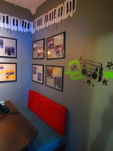 View of posters on the wall of the music room