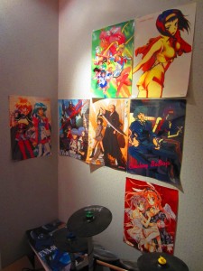 Close-up of animer posters in Shopify's videogame room