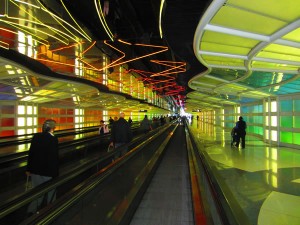 The multi-coloured passageway between Concourses B and C at O'Hare
