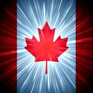 Canadian flag with sunburst effect
