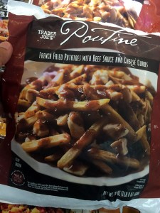 A bag of Trader Joe's frozen poutine in my hand