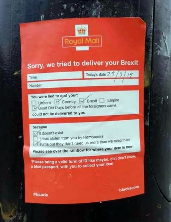 Royal Mail “Sorry, we tried to deliver your Brexit” door knocker