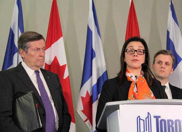 Toronto Mayor John Tory and Toronto Medical Officer for Health Eileen deVilla give a Toronto news conference