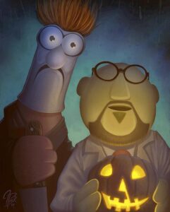 Painting: Beeker and Dr. Bunsen Honeydew as Michael Myers and Dr. Loomis (“Muppets as Horror Movie Icons” series)