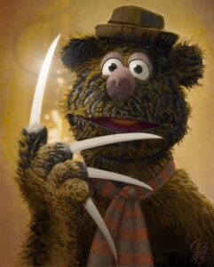 Painting: Fozzie Bear as Freddie Kruger (“Muppets as Horror Movie Icons” series)