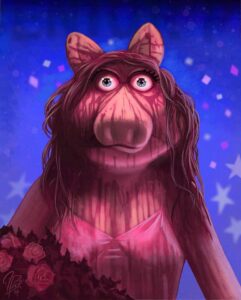 Painting: Miss Piggy as Carrie (“Muppets as Horror Movie Icons” series)