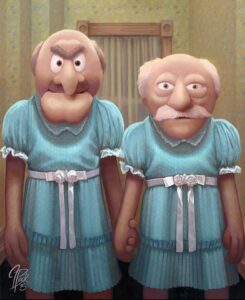 Painting: Statler and Waldorf as the Shining twins (“Muppets as Horror Movie Icons” series)