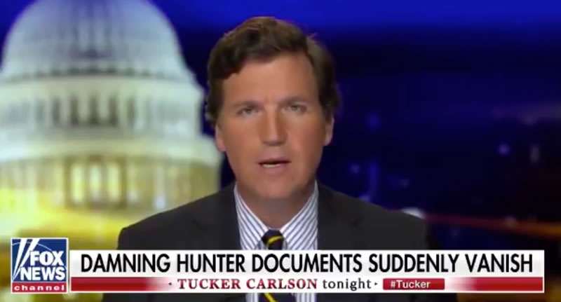 Photo: Tucker Carlson claiming “Damning Hunter documents suddenly vanish”.”