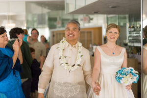 Joey deVilla and Anitra Pavka make their entrance at their wedding reception.