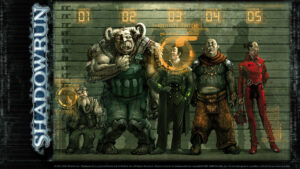 Shadowrun characters in a cyberpunk suspect lineup