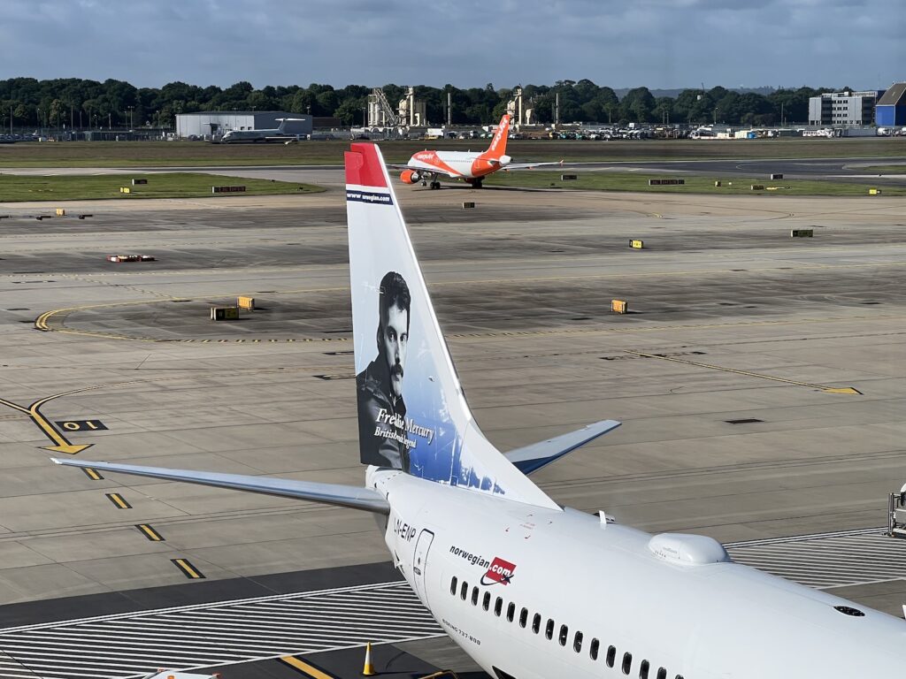 Photo: Freddie Mercury pictured on the tail of a Norwegian Airlines jet.