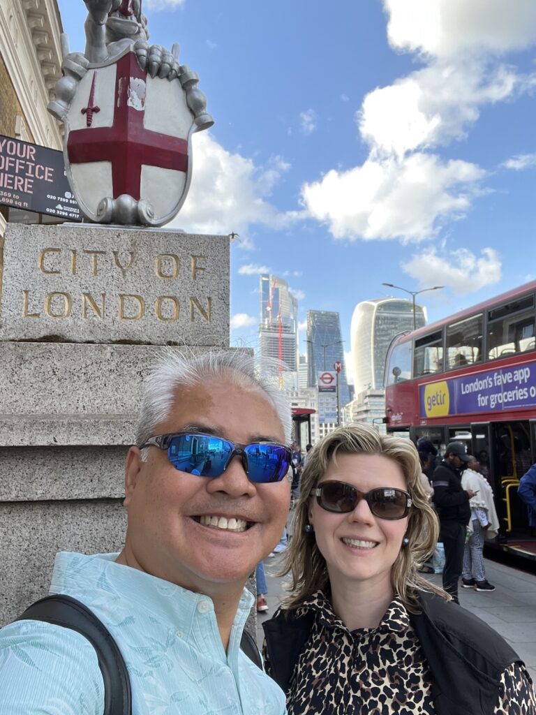 Joey and Anitra on Blackfriars Bridge.