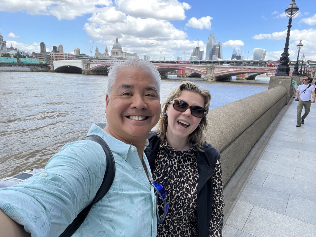 Photo: Joey and Anitra posing by the Thames’ south bank, just outside Sea Containers hotel.